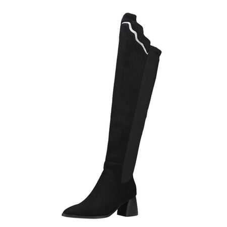 ZIZOCWA Womans Shoes Short Boots For Women With Heels Sexy Women Knee High Boots Autumn And Winter Fashionable Ruffle Decoration Profiled Comfortable Thick Heel Square Heel Scrunchy Knee High Boots