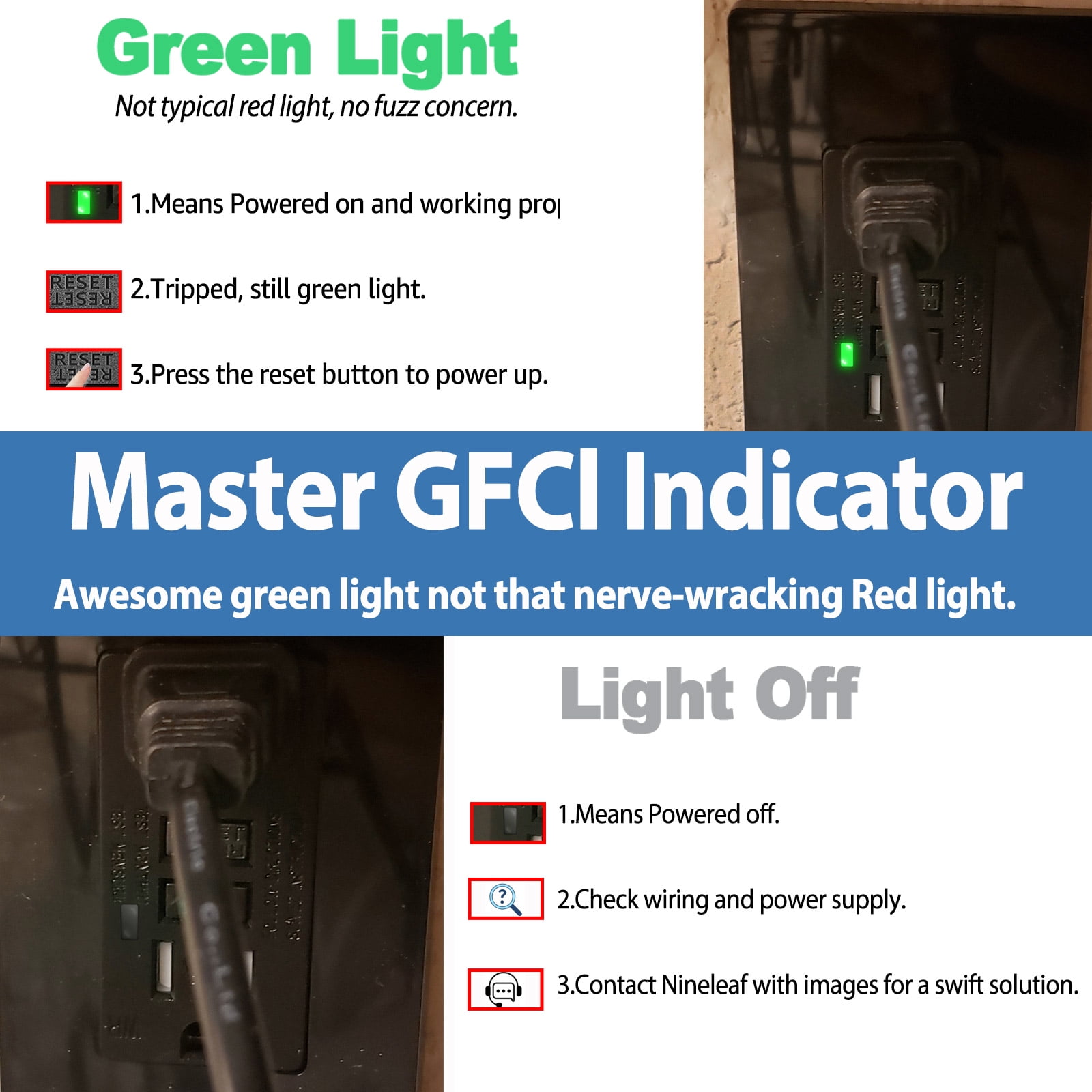 Black GFCI Outlet 15Amp 7PK,Nineleaf Black Outlets Receptacles,GFI Electrical Outlet with LED Indicator,Weather Resistant WR,Ground Fault Circuit Interrupters,120V,Wall Plates and Screws Included,ETL