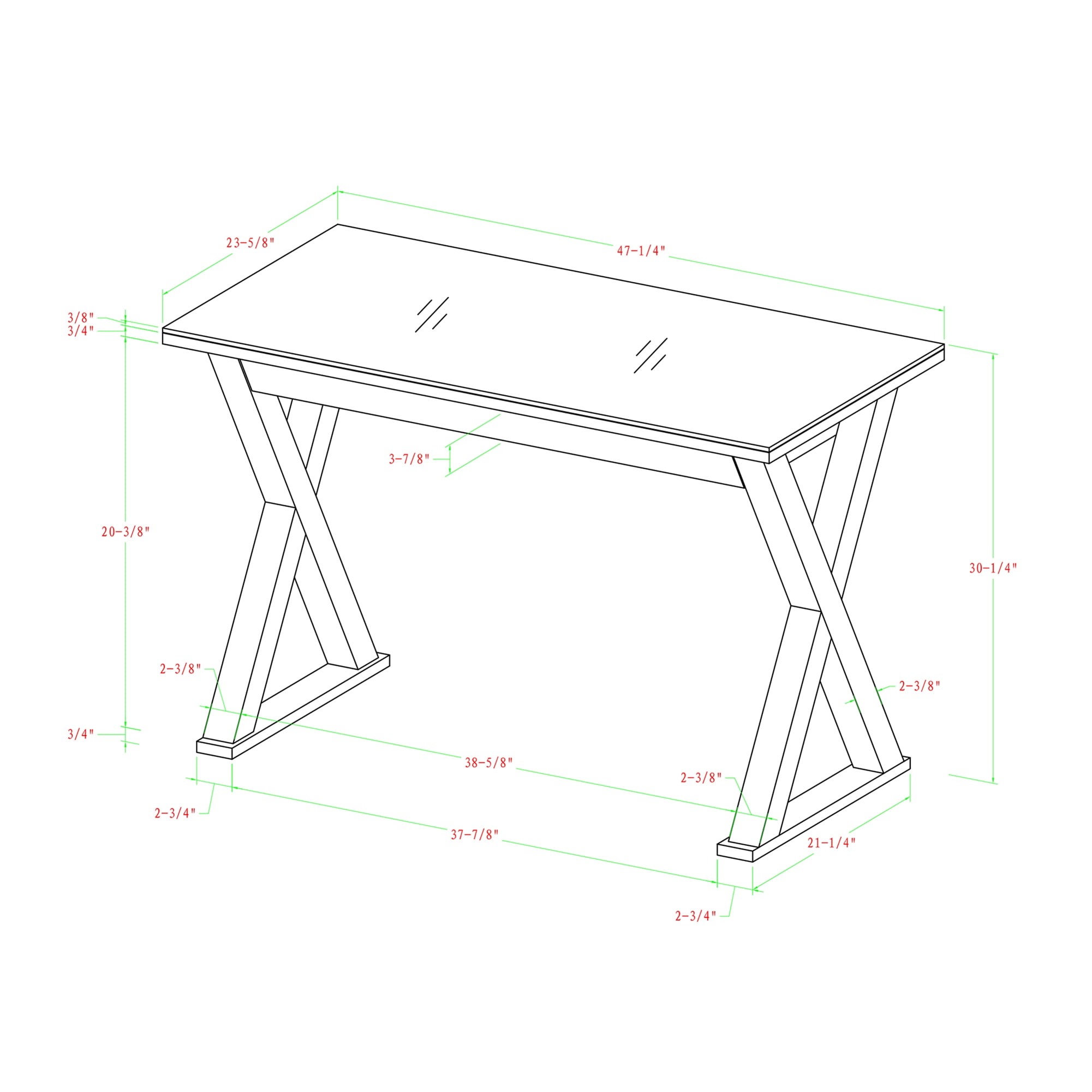 Walker Edison Writing Office Desk, Modern Glass Top x-Frame Walker Edison Writing Office Desk, Modern Glass Top x-Frame