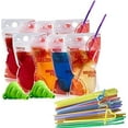 thumbnail image 1 of Pochettes à Boisson Réutilisables - (Ensemble de 402 Pcs) 200 Sacs à Boisson Transparents + 200 Pailles - 16 oz Sans BPA - Double Fermeture Éclair Réutilisable pour Smoothies et Jus, Pochette à Fermeture Éclair Transparente de Rangement Sans Fuites, Écologique, 1 of 7