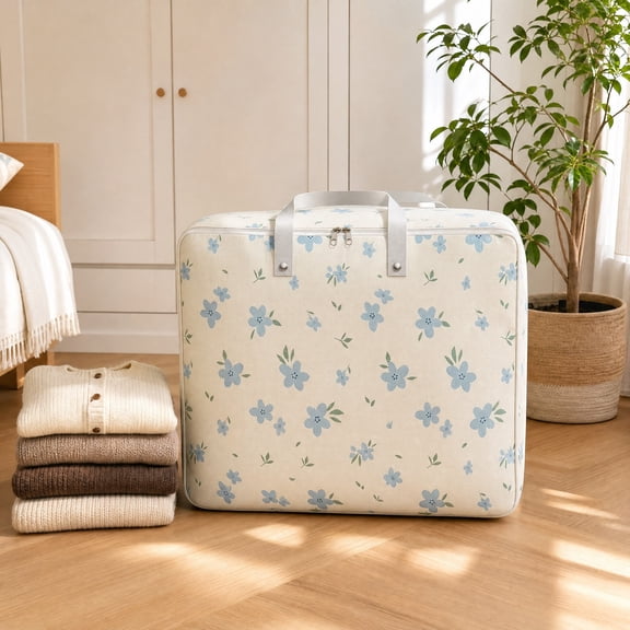 YFGEFTR Clothes Storage Bag with Zipper and Handles, Foldable Quilt Organizer for Blankets/Wardrobe Use (20.87''x7.84''x12.99'')