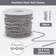 thumbnail image 2 of Cadenas de bolas de plata de 20 m, eslabones de cadena de cuentas a granel, conectores de cadena de bolas de acero inoxidable, cierres, rollos de cadenas de bolas redondas largas., 2 of 6
