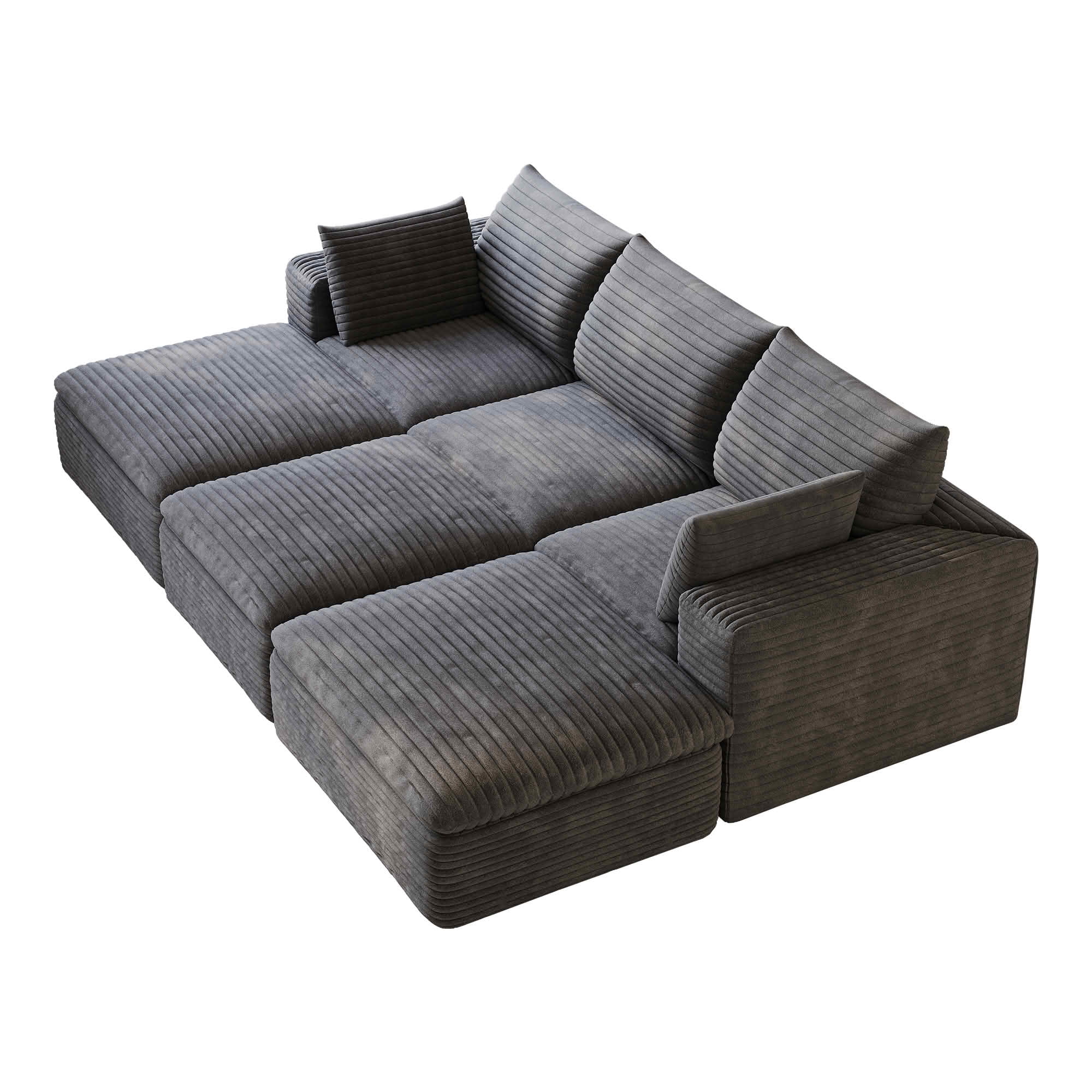 MAYEERTY 102.4 Inch Cloud Modular Sofa, Corduroy Deep Seat Couch with Double‑Layer Removable Cushions, No‑Assembly DIY Combination Sponge Sofa for Living Room Bedroom Conference Room Apartment