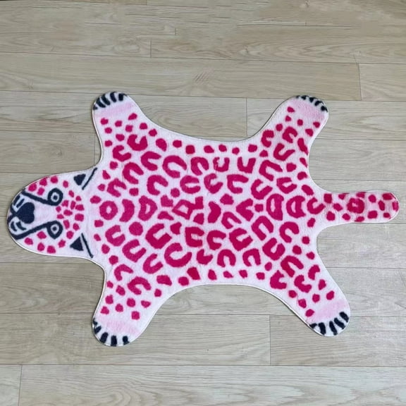 yingda1992 Pink Leopard Print Area Rug - 44x29 Inch Anti-Slip Faux Cowhide Skin Carpet Cartoon Animal Floor Mat for Living Room, Bedroom, Home Office Decor
