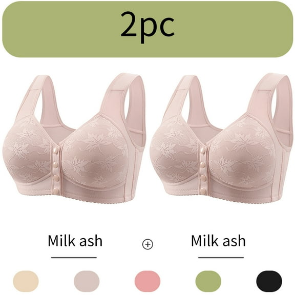 POIUYTR 2Pack Daisy Bra for Seniors, Front Snap Closure Bras for Women Full Coverage Bra for Mom Grandma,Size M-6XL