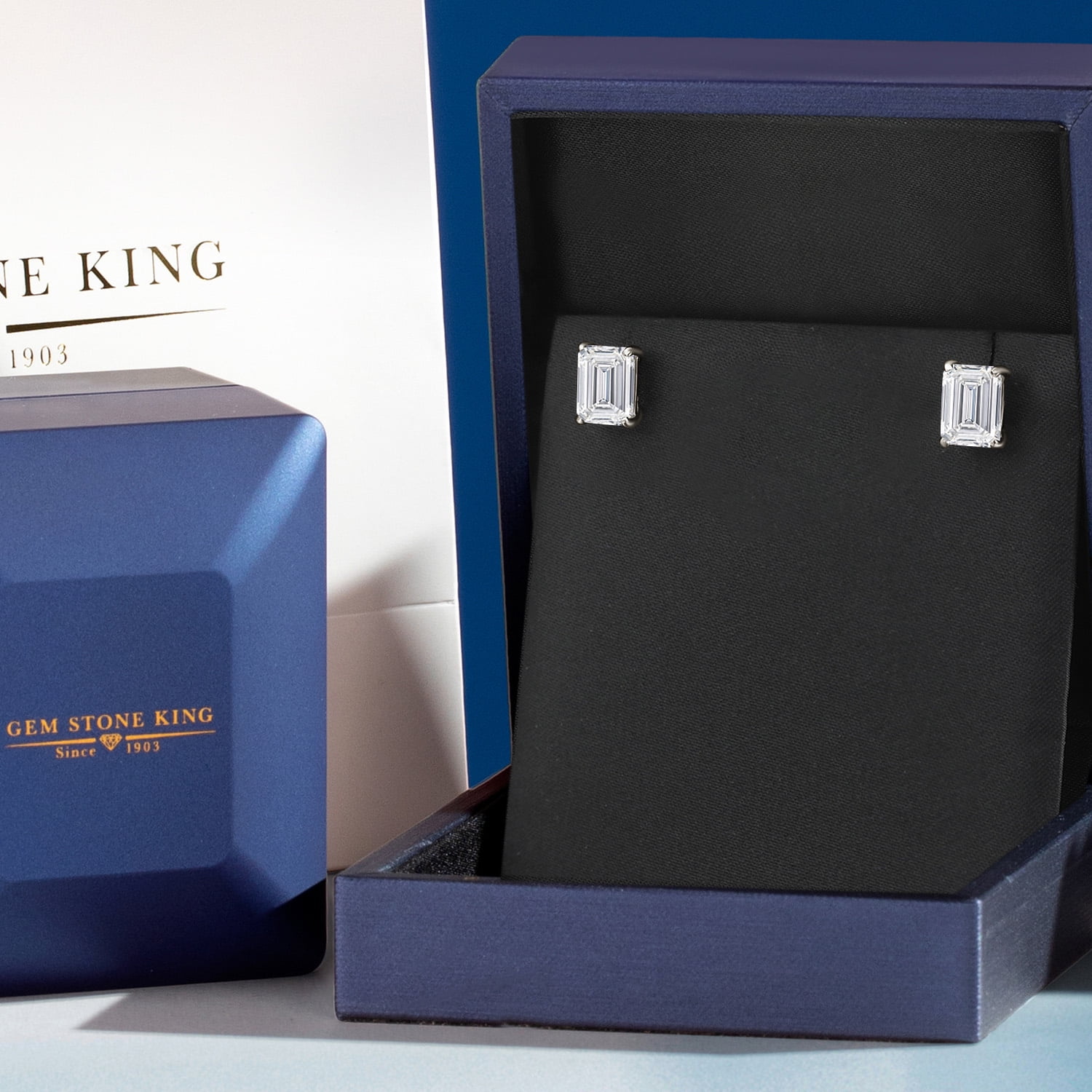 Gem Stone King 14K Gold IGI Certified Lab Grown Diamond Stud Earrings | 4 Ct | Emerald Cut | D-E Color | VS1-VS2 Clarity | Gold Earrings for Women Men