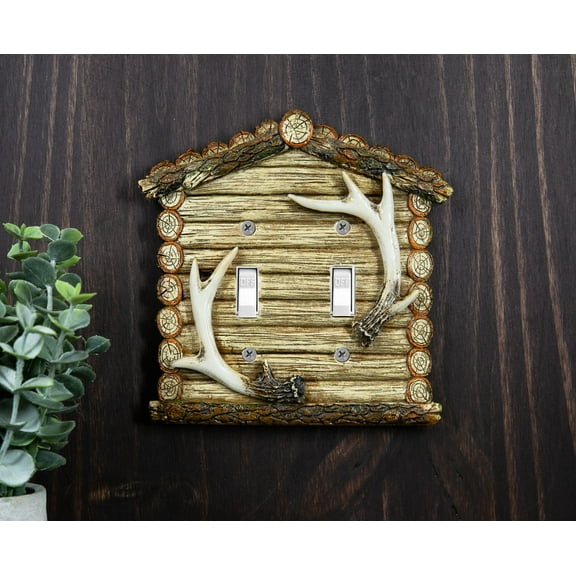 Pack of 2 Rustic Log Cabin Deer Antlers Double Toggle Switch Wall Outlet Plate