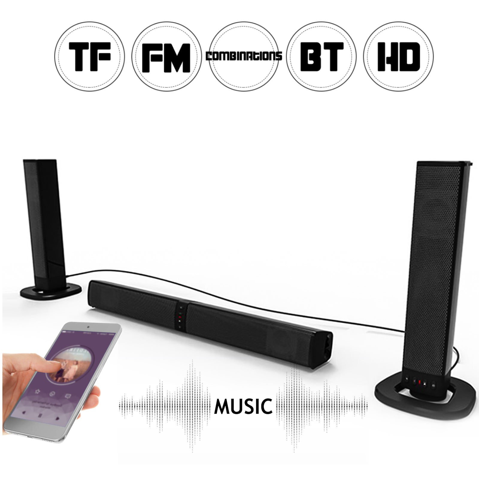 Sound Bar Bluetooth Wireless Wired, Built In Surround Sound Speakers
