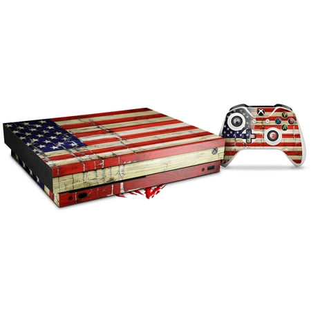 Skin Wrap for XBOX One X Console and Controller Painted Faded and Cracked USA American Flag