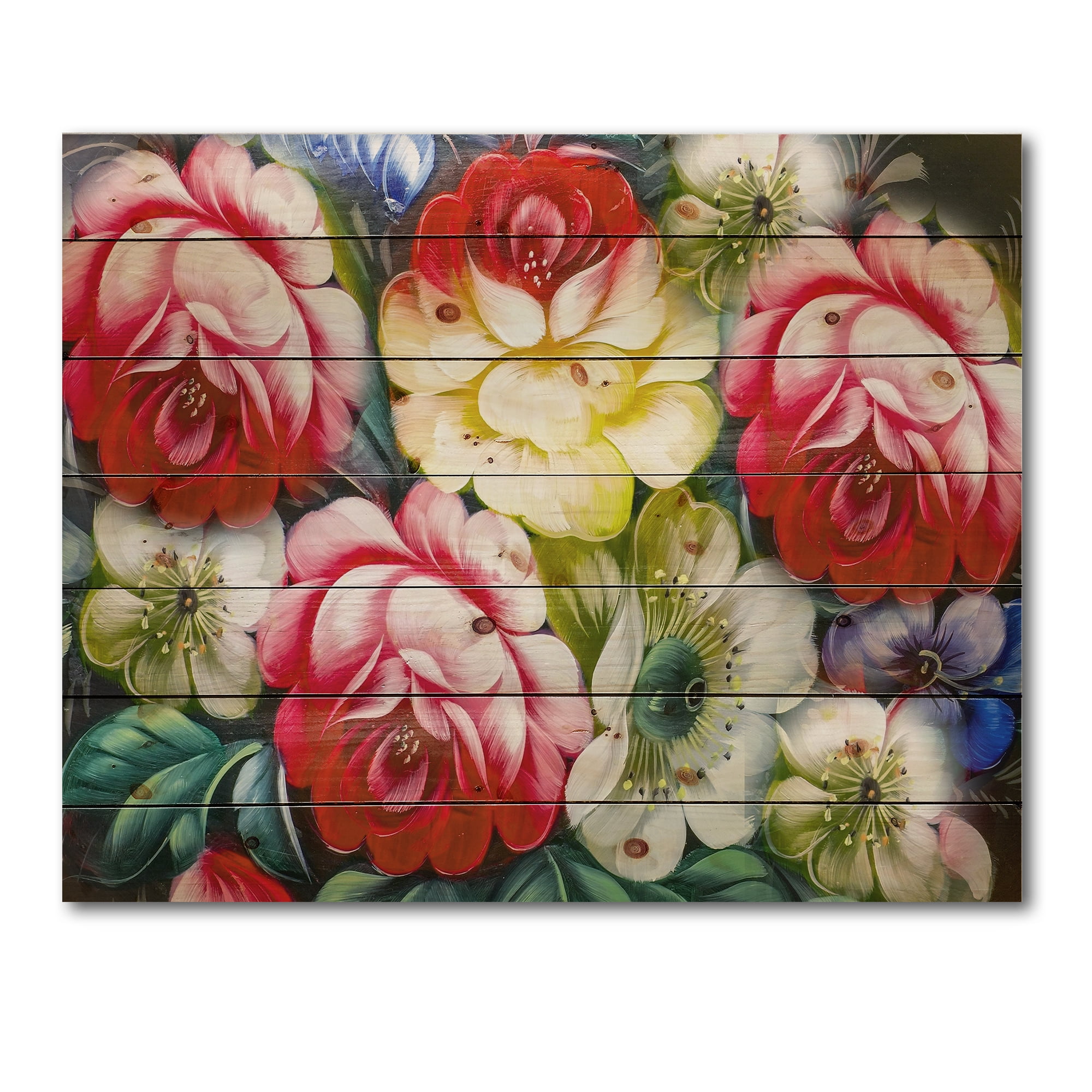 Designart 'Vintage VIbrant Yellow and Red Flower Still Life I' Traditional Print on Natural Pine Wood