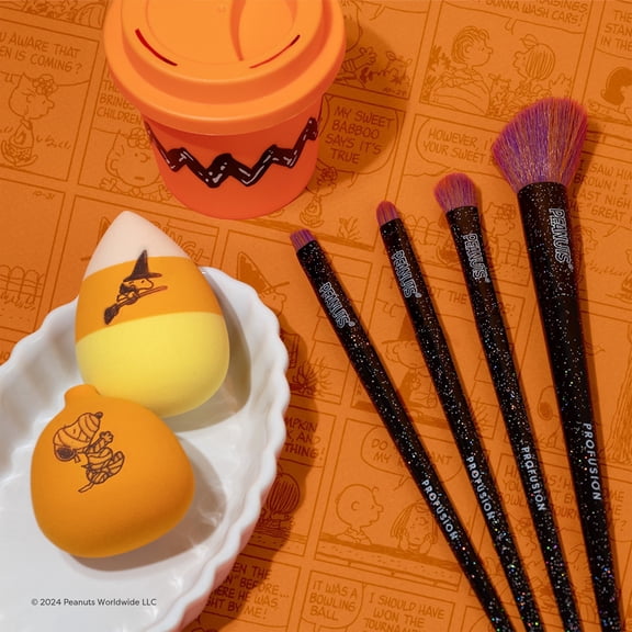 Profusion Cosmetics Peanuts Halloween Witchy Blend 4 PC Eye & Face Brush Set, Fluffy Lightweight Makeup Brushes with Synthetic Bristles for Smooth Application