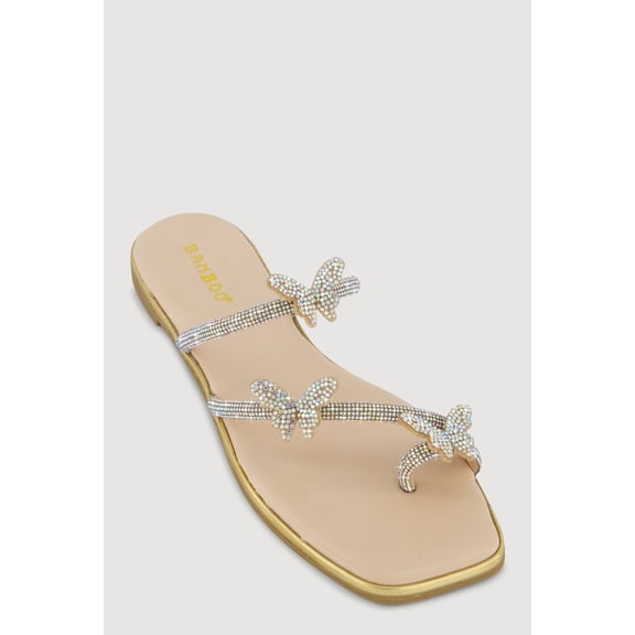 Women's Rhinestone Butterfly Toe Loop Sandals