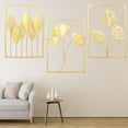 thumbnail image 2 of 3PCS Gold Metal Frame Leaves Hanging Wall Art Decoration w/ 9 Non-marking Nails, 2 of 12