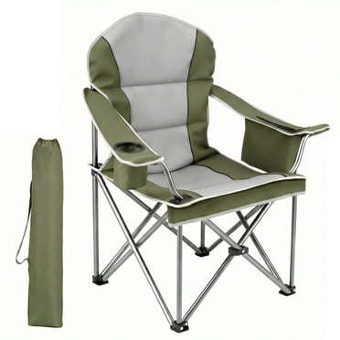 EDX Heavy Duty Camping Chair 500 lb Capacity, Oversized Extra Wide for Adults, Padded High Back Folding Lawn Chair, 500 lbs Steel Frame, Portable Outdoor Camping Chair with Cup Holder, Green