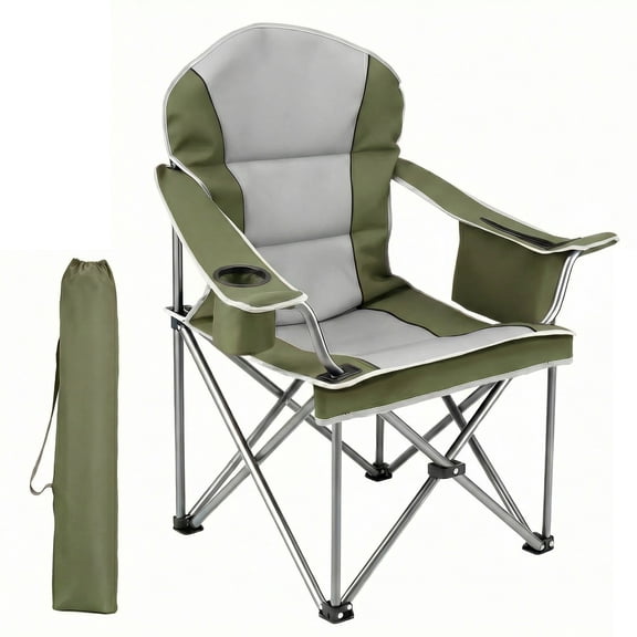 EDX Heavy Duty Camping Chair 500 lb Capacity, Oversized Extra Wide for Adults, Padded High Back Folding Lawn Chair, 500 lbs Steel Frame, Portable Outdoor Camping Chair with Cup Holder, Green
