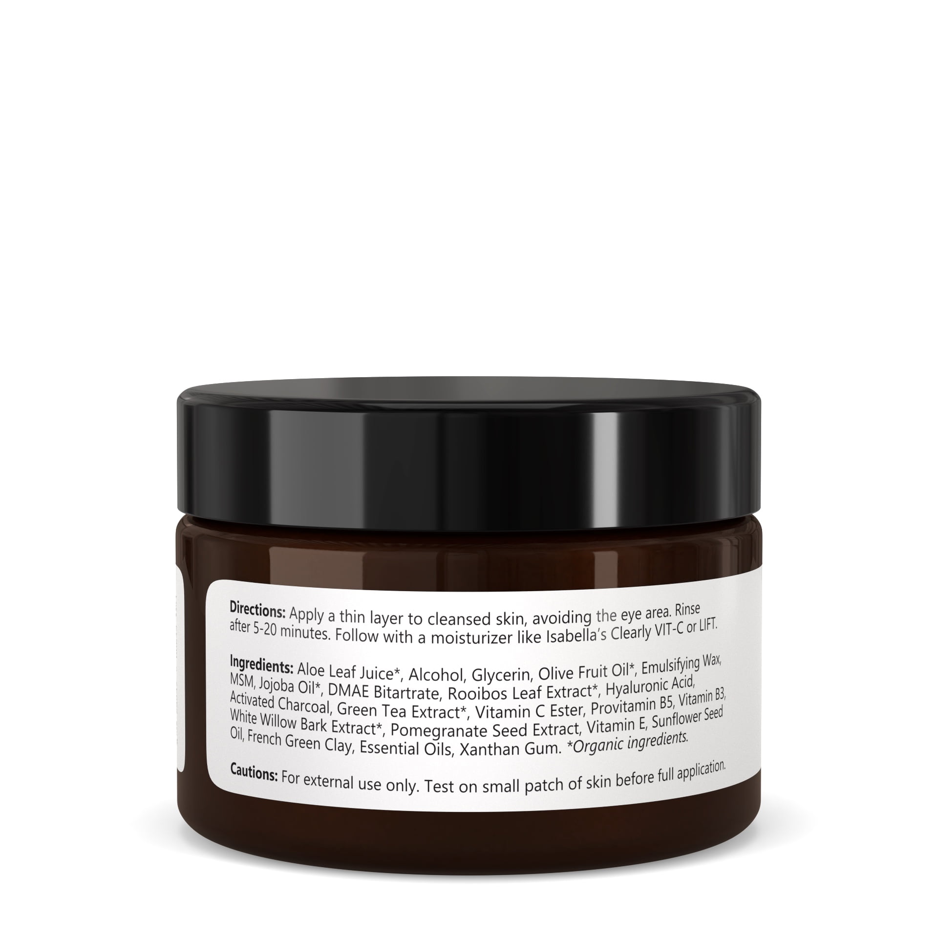 Organic Face MASK, Deep Pore Cleansing Clarifying Charcoal + Anti Aging Hyaluronic Acid | Natural Skin Care for Wrinkles, Blackheads, Large Pores, Acne | Includes Applicator
