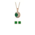 thumbnail image 2 of 18K Rose Gold 1/2ct Halo Emerald Round 18 Inch Necklace and Halo Square Earrings Set Plated, 2 of 2