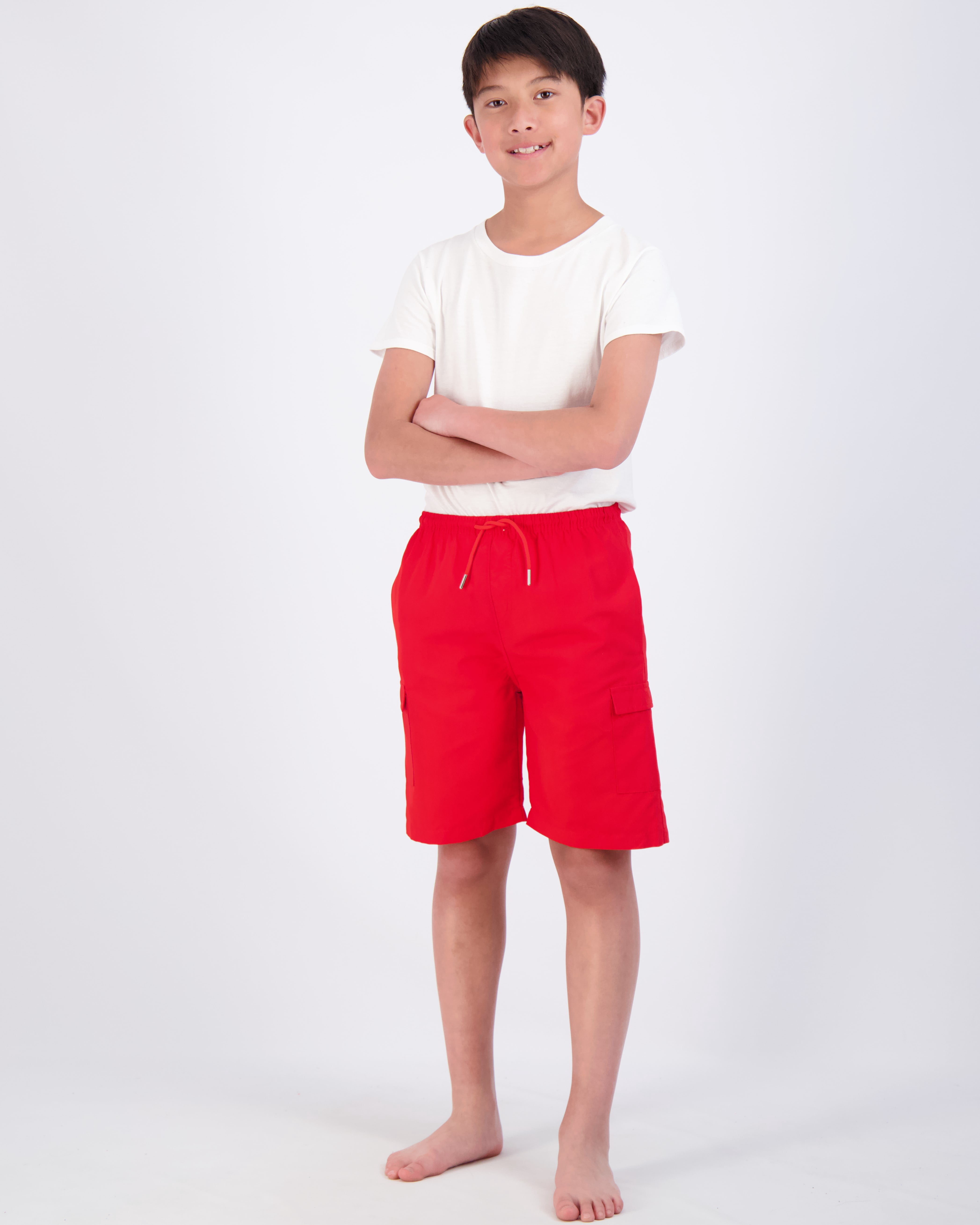 Real Essentials 3 Pack: Boy's Swim Trunks with Cargo Pockets & Mesh Lining - UPF 50+