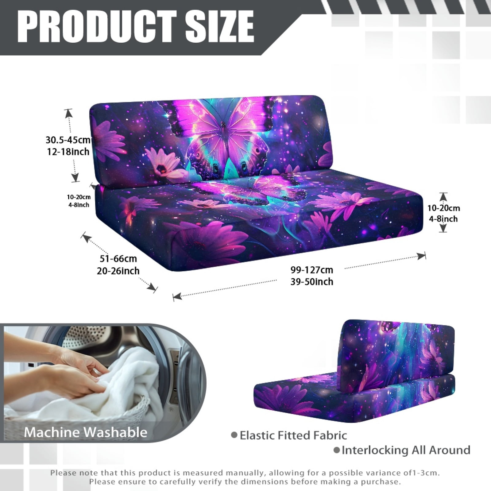 FORUDESIGNS Galaxy Butterfly Daisy Pattern 2 Pieces RV Dinette Cushion Covers Scratch-Resistant RV Couch Cover Waterproof Sofa Furniture Protector Camper Seat Covers Dinette Booth