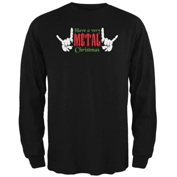 Christmas Heavy Metal Horns Black Adult Long Sleeve T-Shirt - Medium