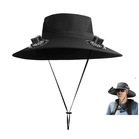 Sun Hat with Fan Bucket Hat with Two Solar Rechargeable Fan, Fishing Hat with Fans and Solar Powered for Men Women