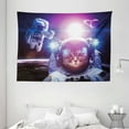 thumbnail image 1 of Space Cat Tapestry, Astronauts in Nebula Galaxy with Eclipse in Saturn Planets Image, Wall Hanging for Bedroom Living Room Dorm Decor, 80W X 60L Inches, Dark Blue White and Purple, by Ambesonne, 1 of 2