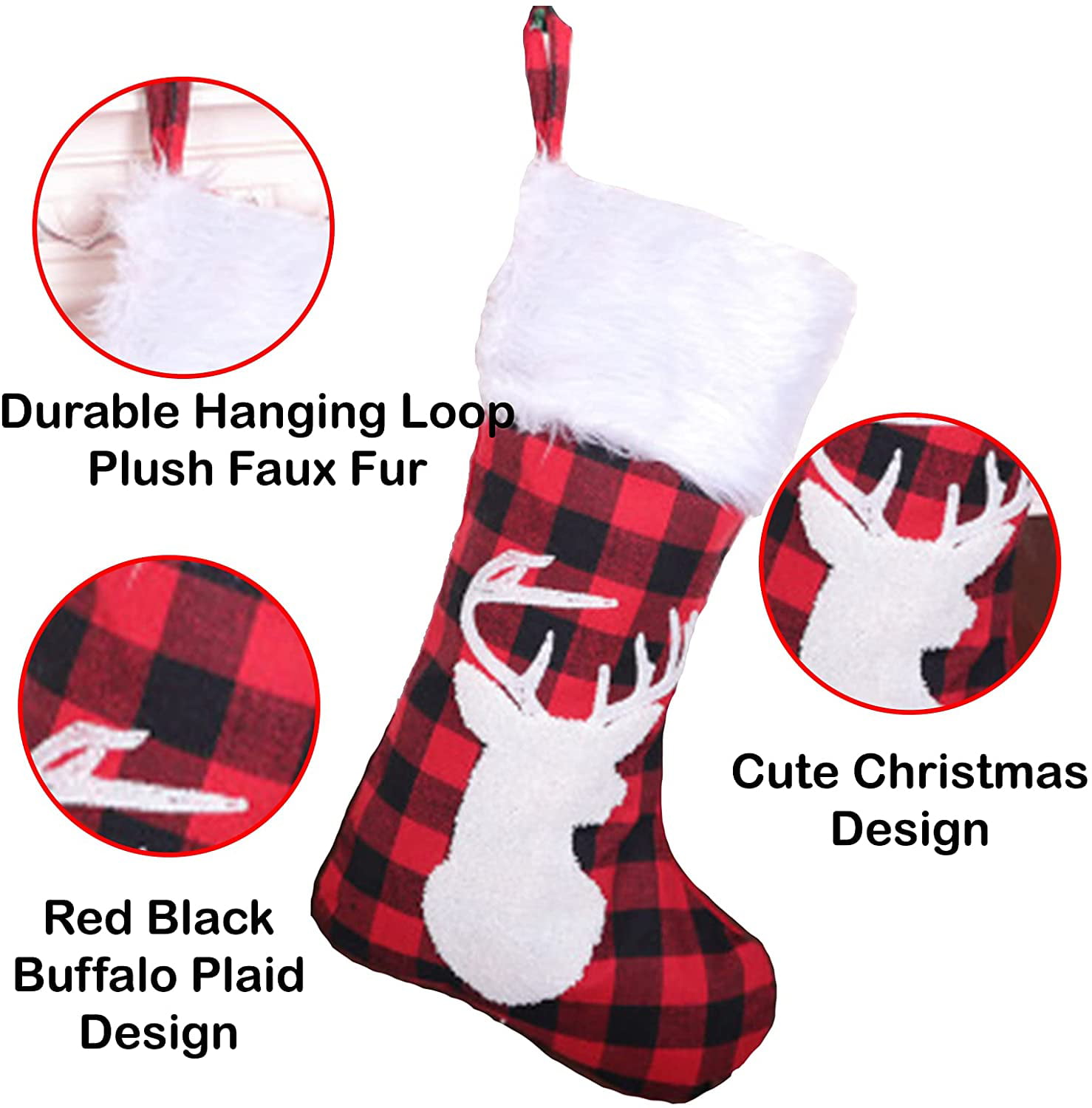 Details about   4 Pcs Xmas Stockings Red Black Buffalo Plaid Fireplace Hanging Stockings Decor 