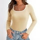 thumbnail image 2 of Top de manga larga con cuello cuadrado para mujer - Jersey de punto otoño 2025, corte ajustado, bloques de color, poliéster/spandex, tallas S-XL, contorno de pecho 79-95 cm, 2 of 8