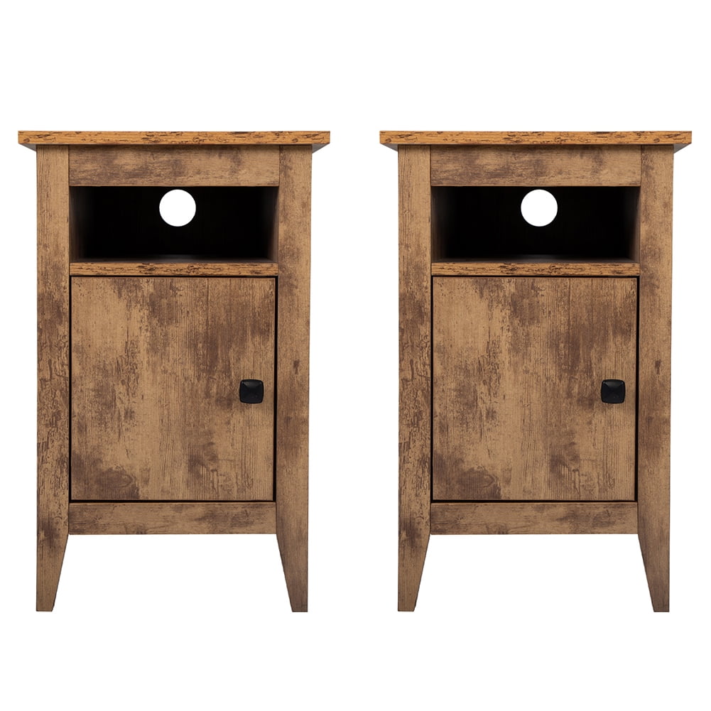 Kadyn Bedside Tables&nbsp;set of 2, Wooden End Side Table with Storage Cabinet and Open Shelf, Bedside Table for Bedroom, Living Room, Rustic Brown