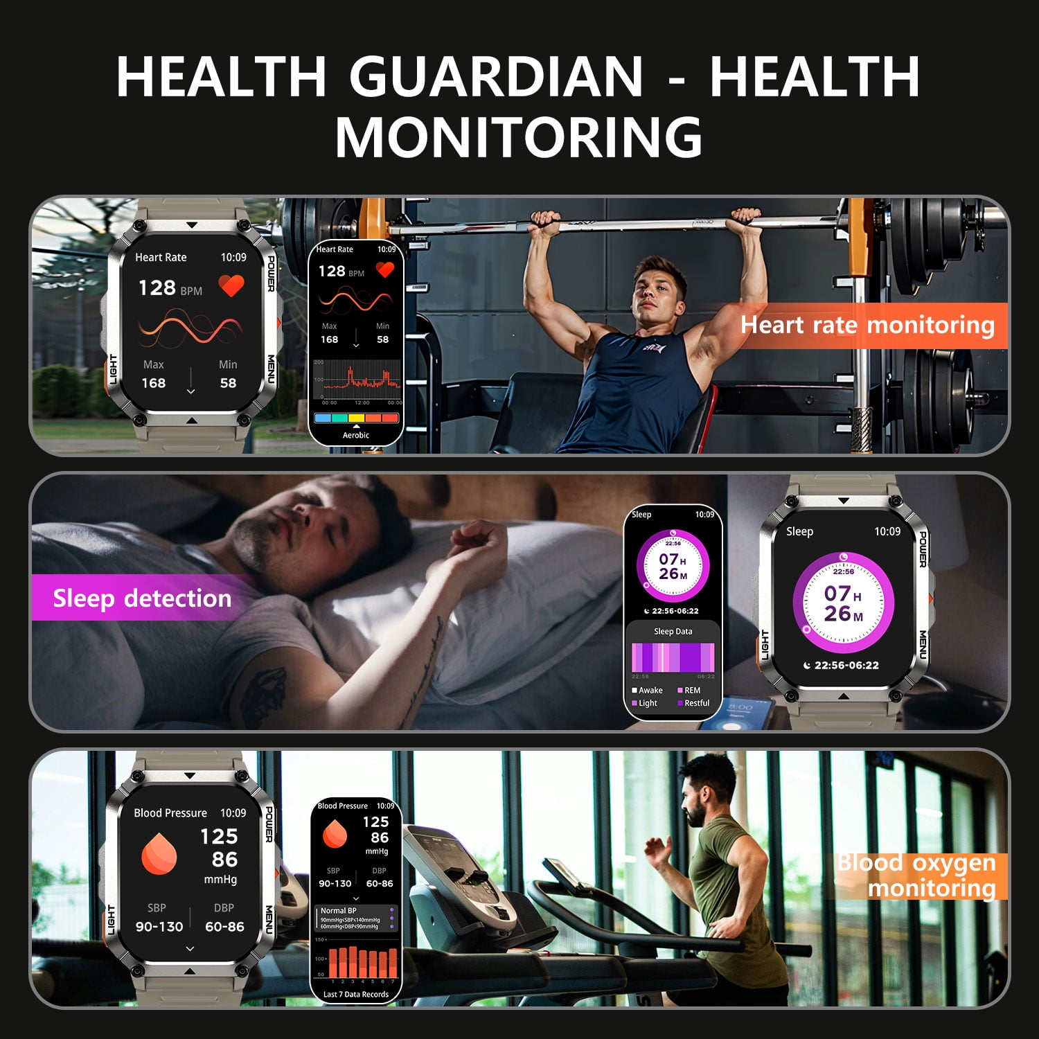 Blackview 1.45-inch Military Smartwatch for Men,Answer/Make Calls/100+ Sport Modes,Waterproof,Smart Watch compatible with Android IPhone Devices,Black