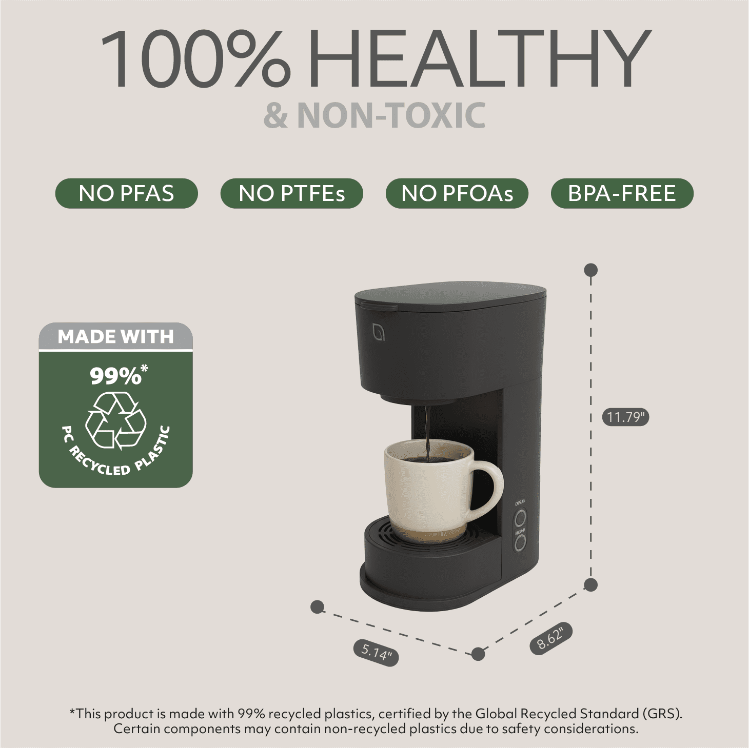 Willow Kitchen Single Serve Coffee Maker Machine for Pods & Grounds with K Cup, Self Cleaning & Small Portable Coffee Maker, Black