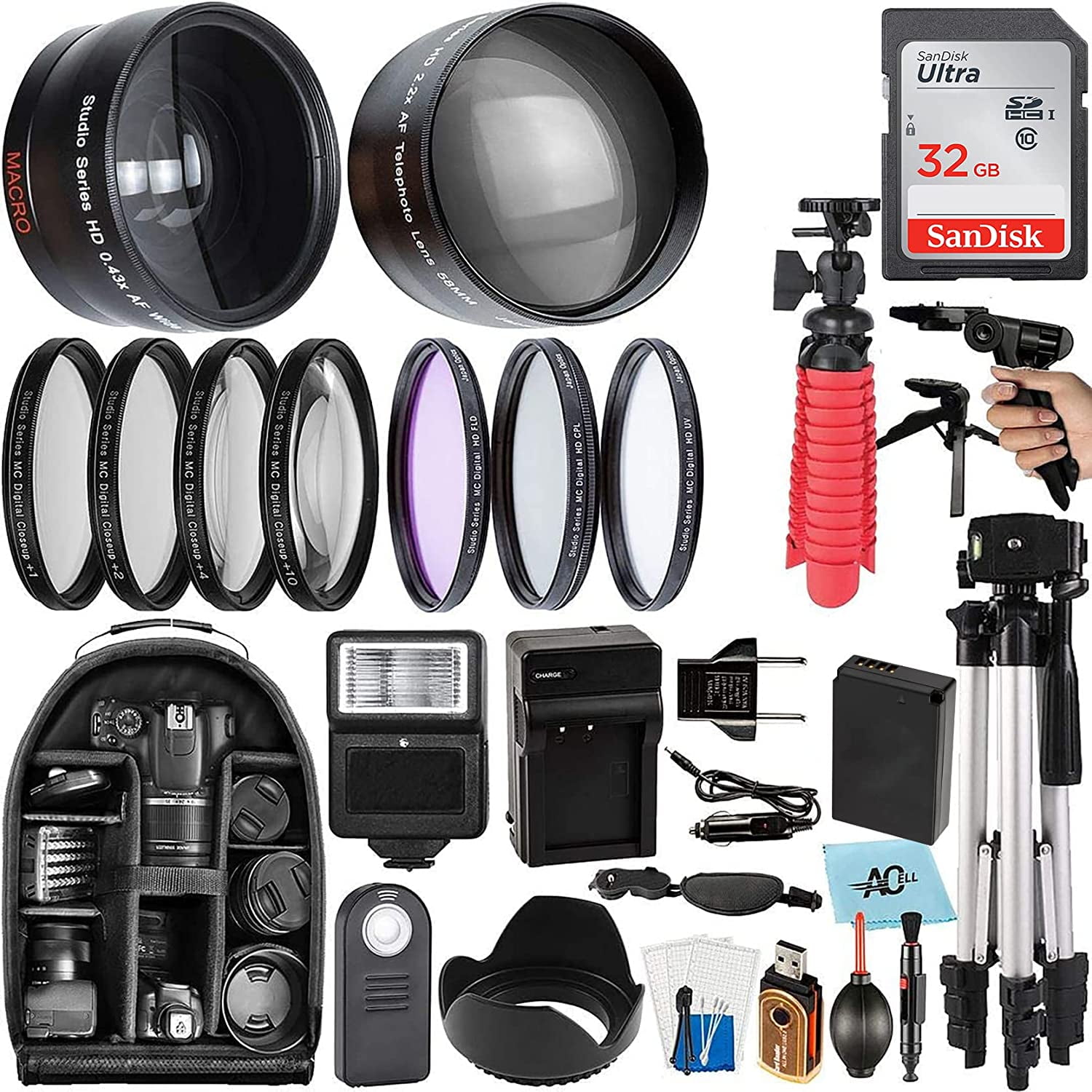 ACell 58mm Accessory Bundle for Canon EOS Rebel T7, T6, T5, T3, T100