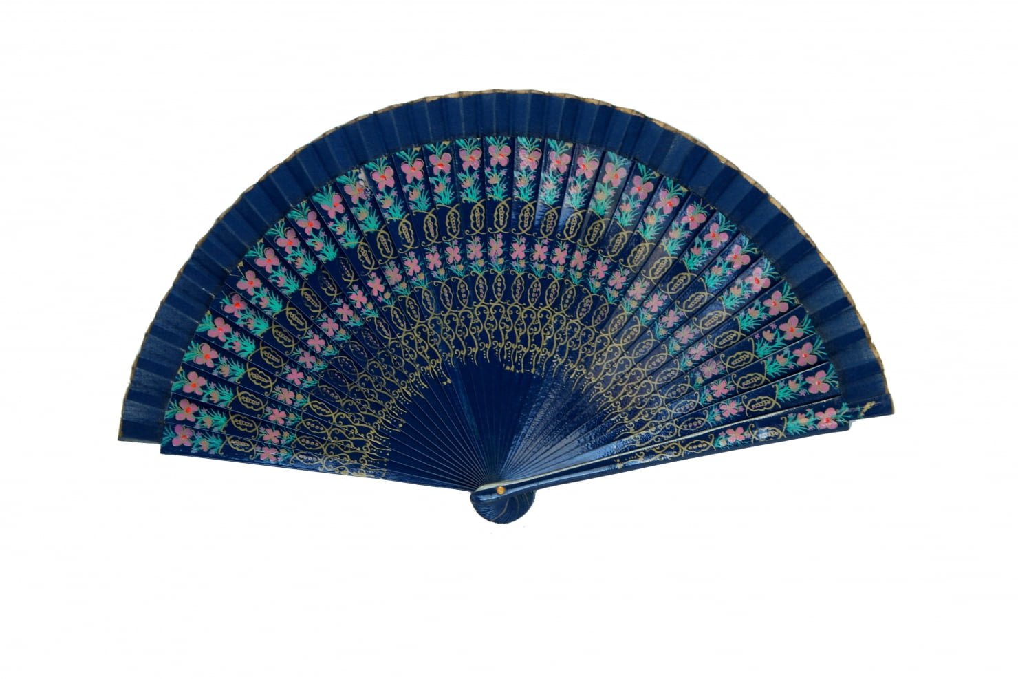 Wooden Hand Fan with Cloth on the Edgeblue