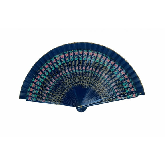 Wooden Hand Fan with Cloth on the Edge-dark-blue
