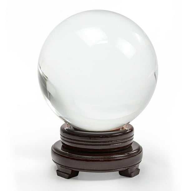 Bola de cristal de 150 mm, bola de cristal transparente, bola de cristal artificial, bola de cristal curativa mágica, bola de lente con soporte de madera