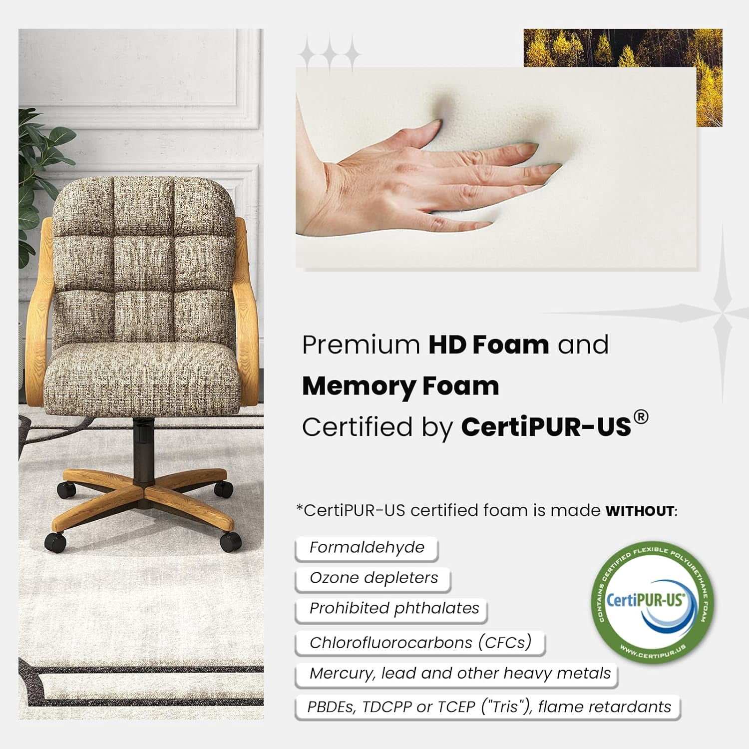 Chromcraft Swivel-Tilt Caster Dining Chairs (Set of 1) – Chestnut Wood & Noriko Earth Upholstery