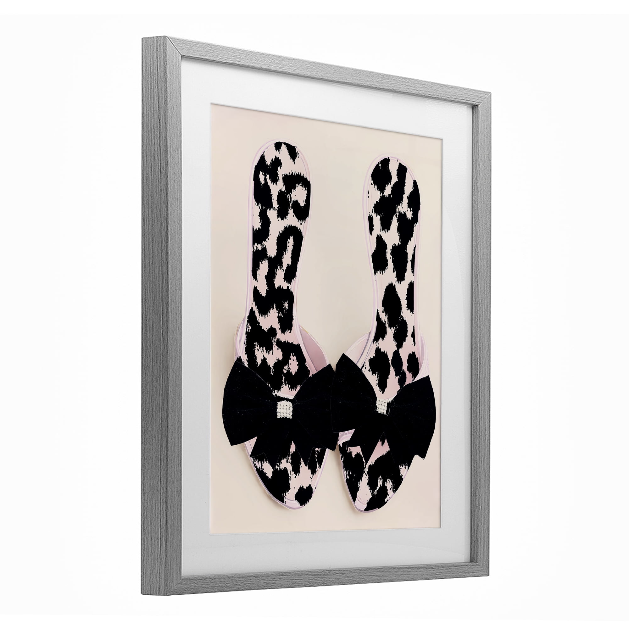 Cat Walk Spotted Shoes Gray Framed Print Under Glass, design by Annabelle Hall