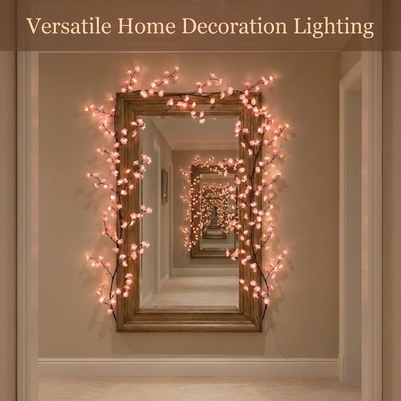 LED Tree Branch Lights for Wall, Cherry Blossom Lights Vine Lights with Remote and 8 Lighting Modes Cherry Blossom Garland Willow Vine for Bedroom Indoor Wall Christmas Decor