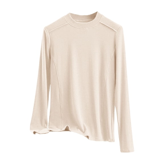 Ltctricy Women's Plus Size Thermal Shirts Fleece Lined Long Sleeve Mock Neck Basic T Shirts Base Layer Tops Loose Tunic Blouses(Beige,XX-Large)