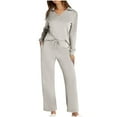 thumbnail image 3 of STETMN Fall Sweatsuit for Women Lapel V Neck Sweatshirt Drawstring Straight Leg Pant Casual Workout Sets, 3 of 8