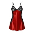 thumbnail image 6 of Women's Deep V Neck Lace Trim Satin Slip Nightgown, Spaghetti Strap Bodycon Sleepwear Dress Red XL(XL), 6 of 6