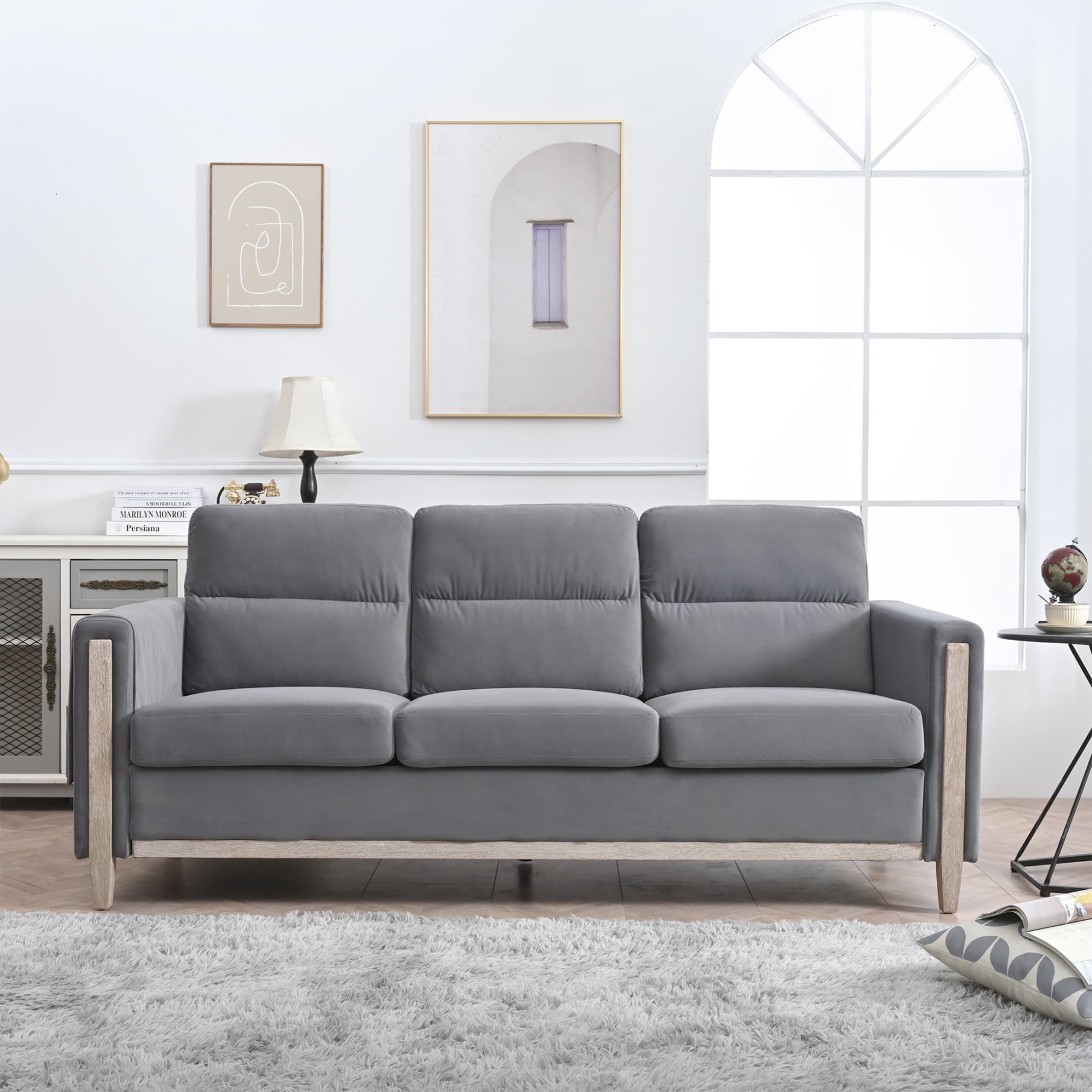 3Seater Upholstered Sofa Couch with Solid Wood Legs, Modern Accent
