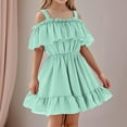 thumbnail image 3 of Efsteb Off Shoulder Dresses for Girls Spaghetti Strap Ruffle Solid Mini Dress Kids Summer Beach Vacation Sundresses (Green,4 Years), 3 of 7