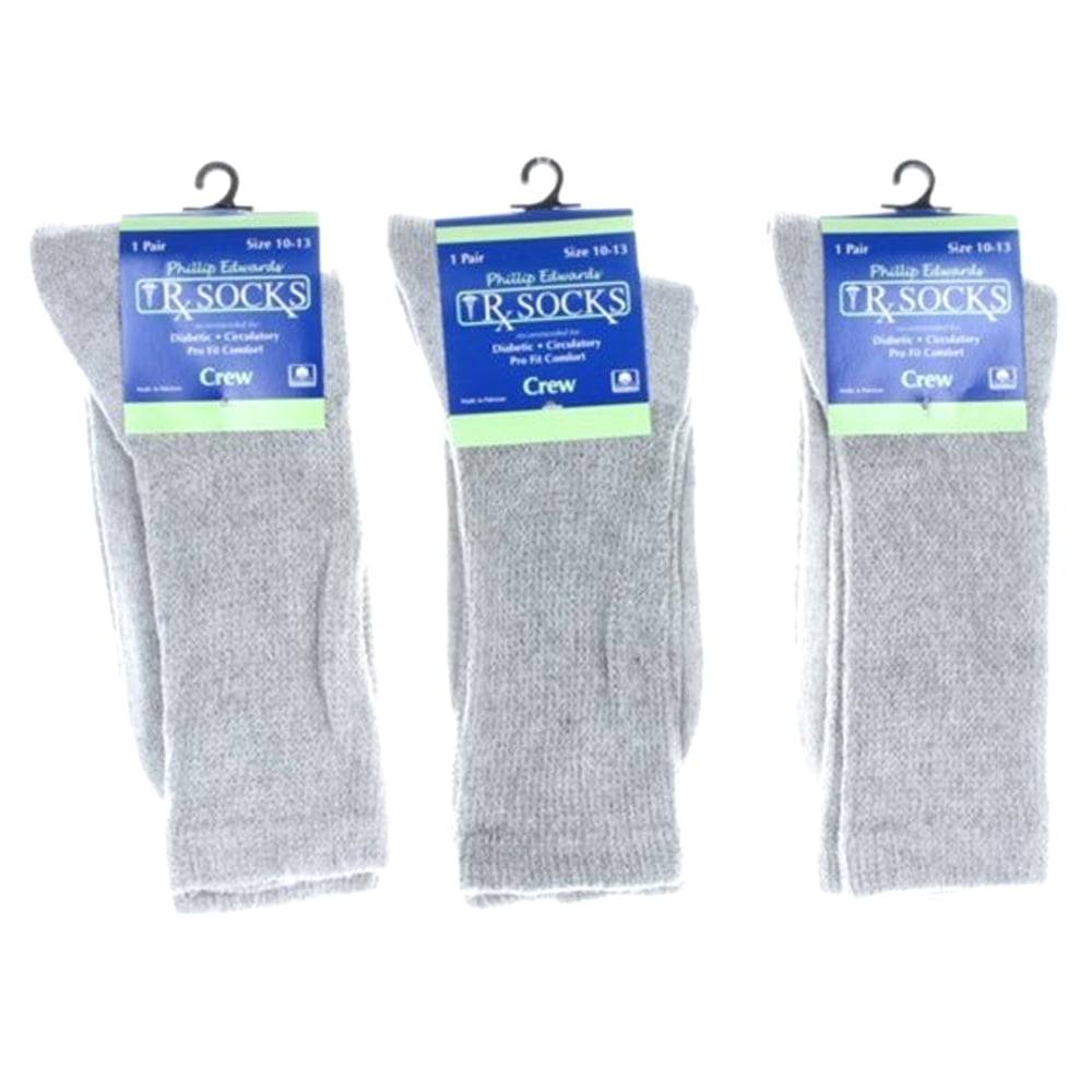 Phillip Edwards Rx Socks Diabetic Circulatory, 3 pack -Gray - Crew - Size 9-11