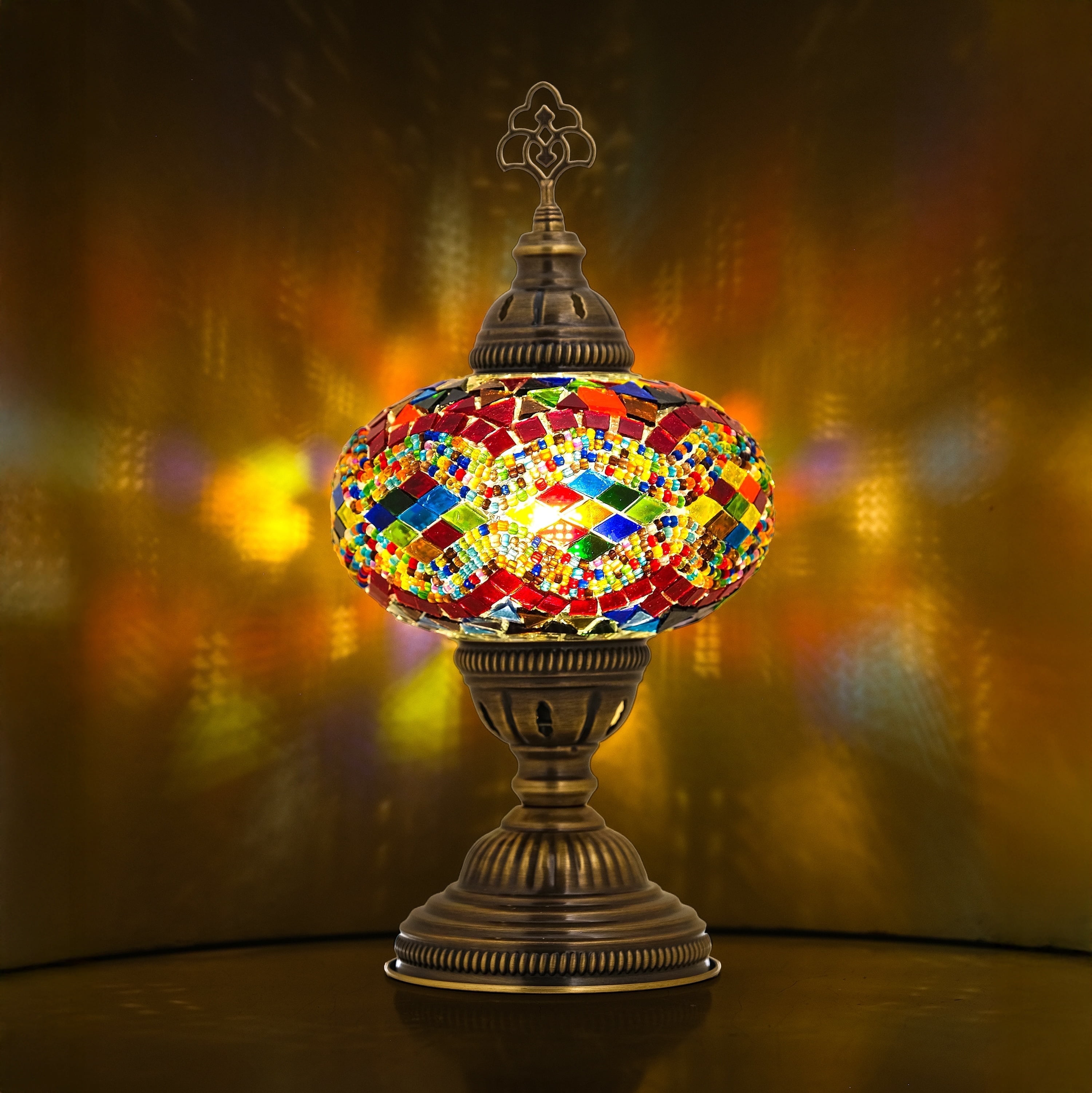 Mozaist Turkish Mosaic Table Lamp, Multi Color Hand Made Table Lamp with Led Light Bulb