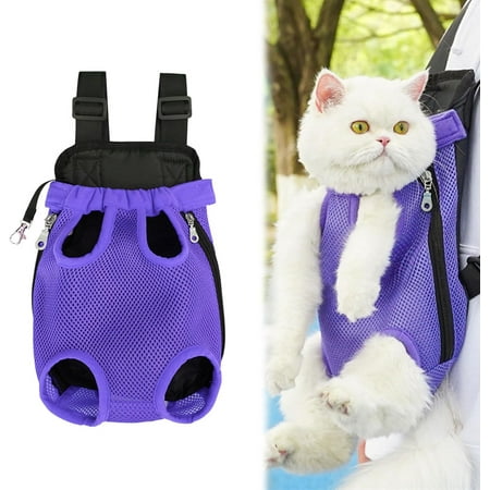 Furry Pawsy Cat Carrier  Cat Carrier Bag with Leg Holes  Pet Dog Front Chest Carriers Backpacks  Dog Cat Backpack Carrier for Hiking Cycling  Shoulder Straps Adjustable (M Dark Purple)
