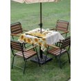 thumbnail image 4 of Outdoor Tablecloth with Umbrella Hole for Patio/Picnic/Party/Camping, Gnomes Sunflowers Waterproof Table Cloth Square Cover Washable, Country Yellow Floral Bees Farmhouse Wooden (54"x 54"), 4 of 8