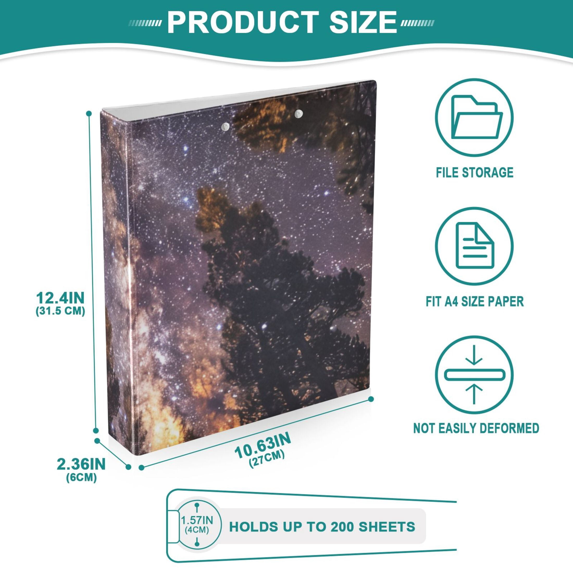Purple Starry Sky 3 Ring Binders 1.5 inch Hardcover File Folders with Interior Pockets A4 Size Organizer for School Office Hospital Set of 2