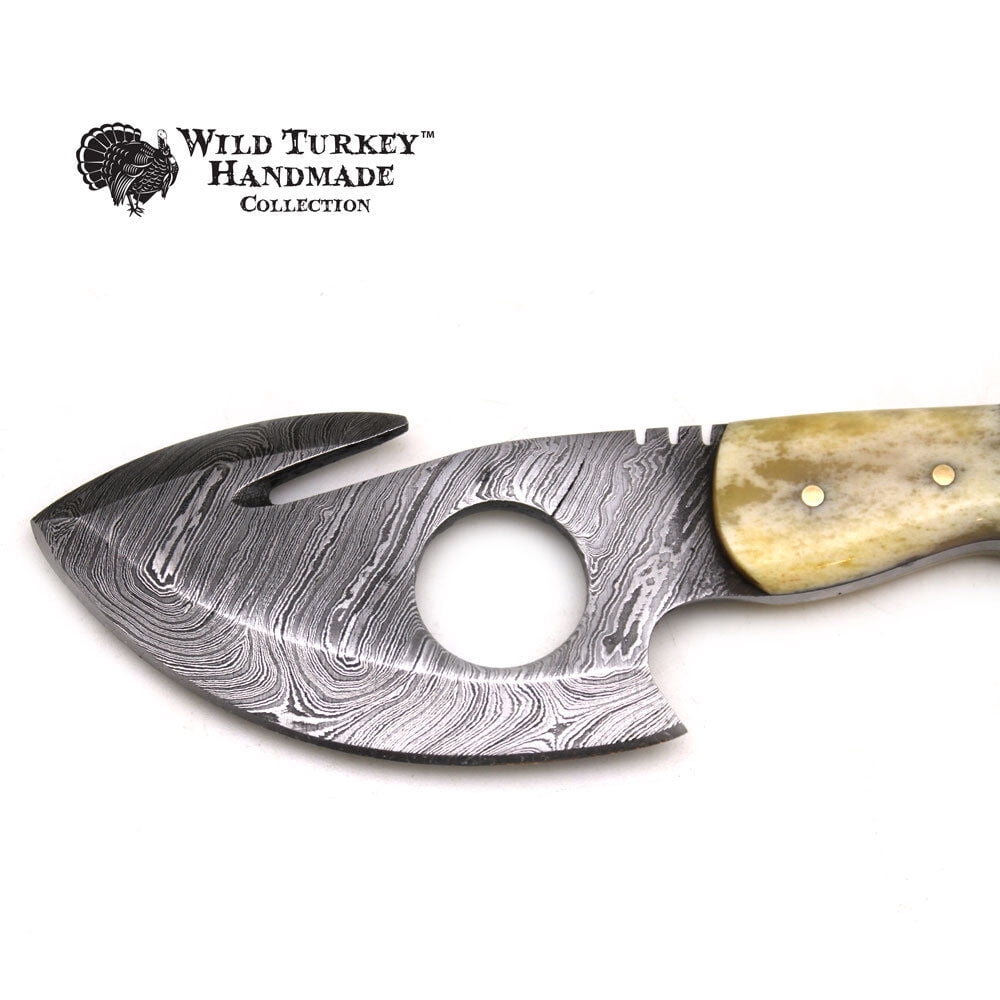 Wild Turkey Handmade Damascus Collection Fixed Blade Hunting Knife w/ Sheath