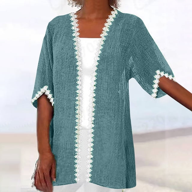 LOVZFMLL Cardigan pour Femmes Mode Cardigan Décontracté Couleur Unie Manches Mi-Longues Sans Capuche